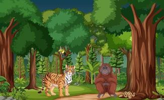 tropische Regenwaldszene mit verschiedenen wilden Tieren vektor
