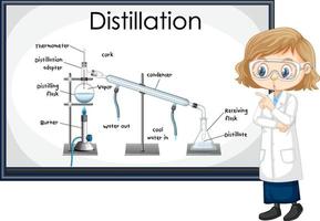 destillationsprocessdiagram för utbildning med vetenskaplig karaktär vektor