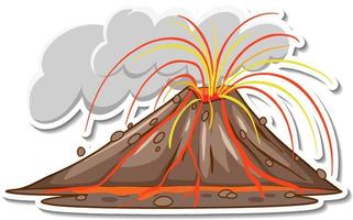 Aufkleberdesign mit Vulkanausbruch mit Lava isoliert vektor