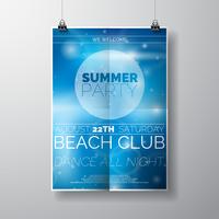 Vector Partei-Fliegerplakatschablone auf Sommer-Strandthema mit abstraktem glänzendem Hintergrund.