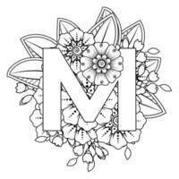 Buchstabe m mit Mehndi-Blume. dekoratives Ornament im ethnischen orientalischen.. vektor