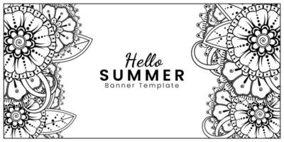 Hallo Sommer-Banner-Vorlage mit Mehndi-Blume vektor