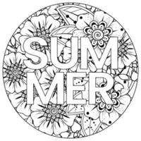 Hallo Sommer-Banner-Vorlage mit Mehndi-Blume vektor