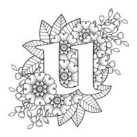 Buchstabe u mit Mehndi-Blume. dekoratives Ornament im ethnischen orientalischen.. vektor