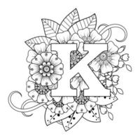 Buchstabe k mit Mehndi-Blume. dekoratives Ornament im ethnischen orientalischen.. vektor