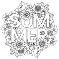 Hallo Sommer-Banner-Vorlage mit Mehndi-Blume vektor