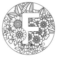 Buchstabe f mit Mehndi-Blume. dekoratives Ornament im ethnischen orientalischen.. vektor