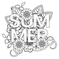 Hallo Sommer-Banner-Vorlage mit Mehndi-Blume vektor