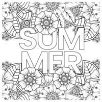 Hallo Sommer-Banner-Vorlage mit Mehndi-Blume vektor