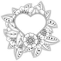 mehndi blomma med ram i form av hjärta, doodle prydnad vektor