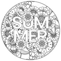 Hallo Sommer-Banner-Vorlage mit Mehndi-Blume vektor