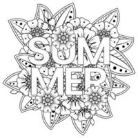 Hallo Sommer-Banner-Vorlage mit Mehndi-Blume vektor