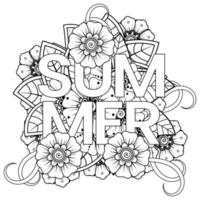 Hallo Sommer-Banner-Vorlage mit Mehndi-Blume vektor