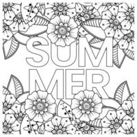 Hallo Sommer-Banner-Vorlage mit Mehndi-Blume vektor