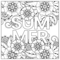 Hallo Sommer-Banner-Vorlage mit Mehndi-Blume vektor