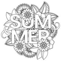 Hallo Sommer-Banner-Vorlage mit Mehndi-Blume vektor