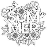 Hallo Sommer-Banner-Vorlage mit Mehndi-Blume vektor