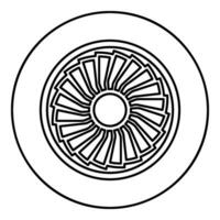 Turbine Flugzeug Turbomaschine Jet Motor Flugzeug Motor- Ventilator Flugzeug Kontur Gliederung Linie Symbol schwarz Farbe Vektor Illustration Bild dünn eben Stil