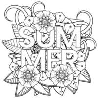 Hallo Sommer-Banner-Vorlage mit Mehndi-Blume vektor