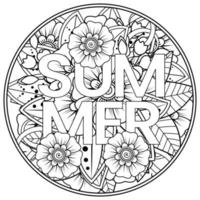 Hallo Sommer-Banner-Vorlage mit Mehndi-Blume vektor