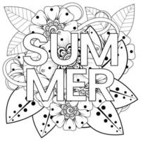 Hallo Sommer-Banner-Vorlage mit Mehndi-Blume vektor