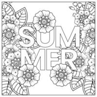 Hallo Sommer-Banner-Vorlage mit Mehndi-Blume vektor