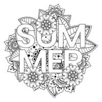 hej sommar banner mall med mehndi blomma vektor