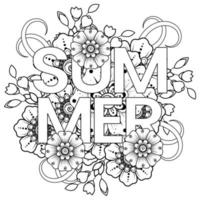 Hallo Sommer-Banner-Vorlage mit Mehndi-Blume vektor