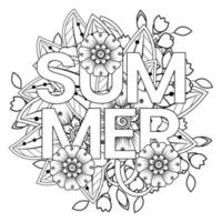 Hallo Sommer-Banner-Vorlage mit Mehndi-Blume vektor