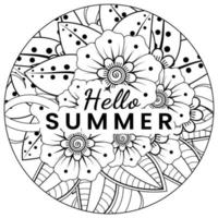 Hallo Sommer-Banner-Vorlage mit Mehndi-Blume vektor