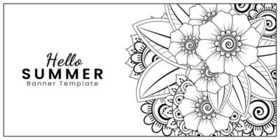 Hallo Sommer-Banner-Vorlage mit Mehndi-Blume vektor