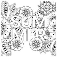 Hallo Sommer-Banner-Vorlage mit Mehndi-Blume vektor