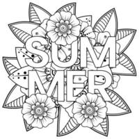 Hallo Sommer-Banner-Vorlage mit Mehndi-Blume vektor