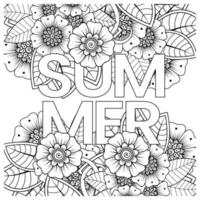 Hallo Sommer-Banner-Vorlage mit Mehndi-Blume vektor