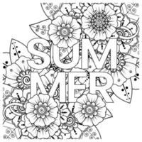 Hallo Sommer-Banner-Vorlage mit Mehndi-Blume vektor