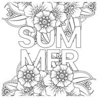 Hallo Sommer-Banner-Vorlage mit Mehndi-Blume vektor