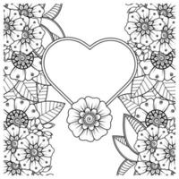 Mehndi-Blume mit Rahmen in Herzform vektor
