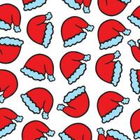 Santa Hüte Vektor nahtlos Muster. retro, Jahrgang Stil. rot Santa Deckel zum Textil- drucken oder Verpackung Papier. Neu Jahr, fröhlich Weihnachten drucken Design im Hand gezeichnet Stil