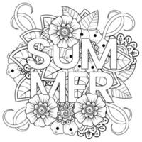 Hallo Sommer-Banner-Vorlage mit Mehndi-Blume vektor