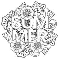 Hallo Sommer-Banner-Vorlage mit Mehndi-Blume vektor