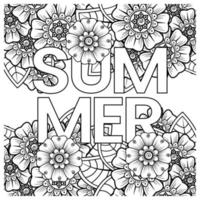 Hallo Sommer-Banner-Vorlage mit Mehndi-Blume vektor