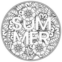 Hallo Sommer-Banner-Vorlage mit Mehndi-Blume vektor