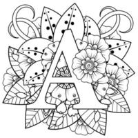 Buchstabe a mit Mehndi-Blume. dekoratives Ornament im ethnischen Orientalen vektor