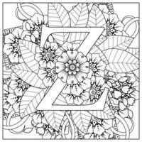 Buchstabe Z mit Mehndi-Blume. dekoratives Ornament im ethnischen Orientalen vektor