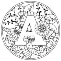 Buchstabe a mit Mehndi-Blume. dekoratives Ornament im ethnischen Orientalen vektor