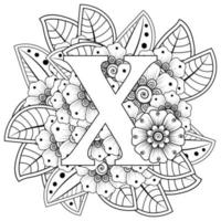 Buchstabe x mit Mehndi-Blume. dekoratives Ornament im ethnischen Orientalen vektor