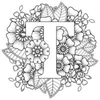 Buchstabe t mit Mehndi-Blume. dekoratives Ornament im ethnischen Orientalen vektor