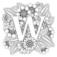 Buchstabe w mit Mehndi-Blume. dekoratives Ornament im ethnischen Orientalen vektor