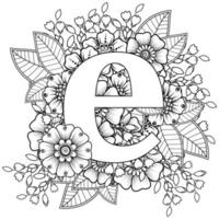 Buchstabe e mit Mehndi-Blume. dekoratives Ornament im ethnischen Orientalen vektor