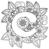 Buchstabe c mit Mehndi-Blume. dekoratives Ornament im ethnischen Orientalen vektor